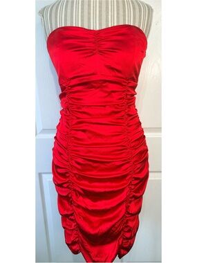 express red strapless dress Mini With 3D Rosette Womens Dresses Express Red Textured Bandage Dress